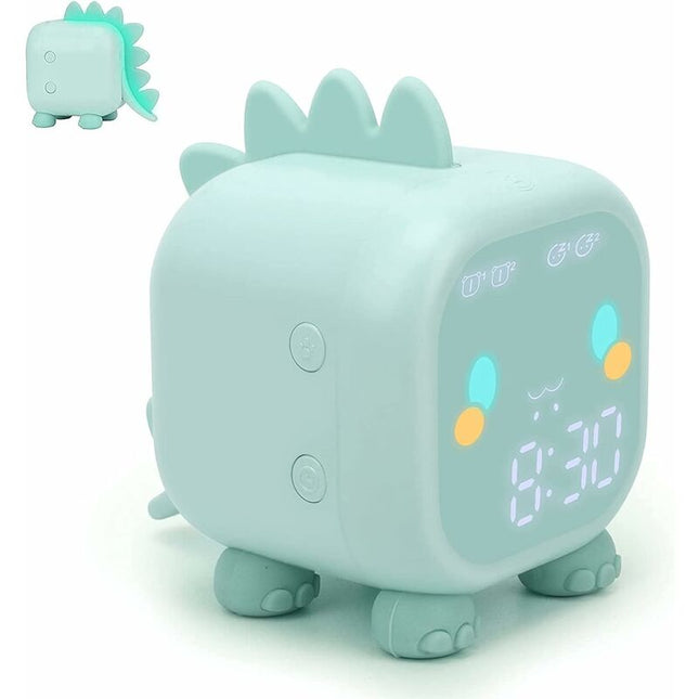 Cute Kids Alarm Clock, Multifunctional Adjustable Night Light Countdown Snooze Voice Control Rechargeable Clock (Green).