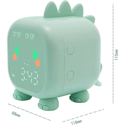 Cute Kids Alarm Clock, Multifunctional Adjustable Night Light Countdown Snooze Voice Control Rechargeable Clock (Green).