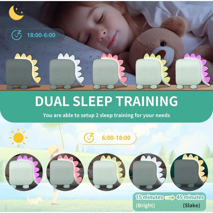Cute Kids Alarm Clock, Multifunctional Adjustable Night Light Countdown Snooze Voice Control Rechargeable Clock (Green).