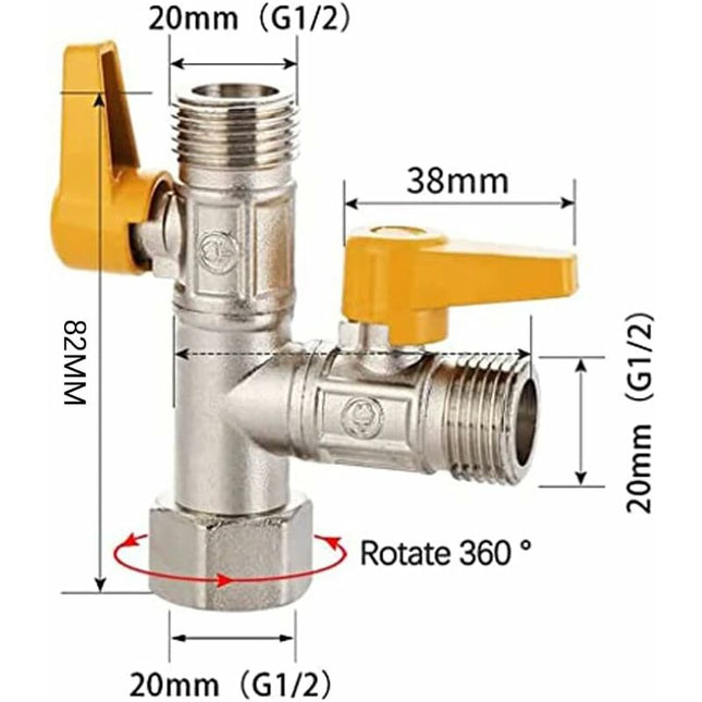 Brass Three Way Valve, Brass Three Way Shower Valve, Brass Three Way Valve, T Connection, Kitchen Or Bathroom Stop Valve.