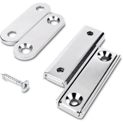 2 pcs Rectangular Neodymium Magnets With Hole 40X13.8X5Mm, 15Kg Force + 2 Steel Washers + 8 Screws Included.