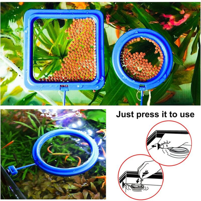 2 pcs Fish Feeding Rings Aquarium Feeder Food Feeding Ring For Guppy Betta Goldfish Blue.