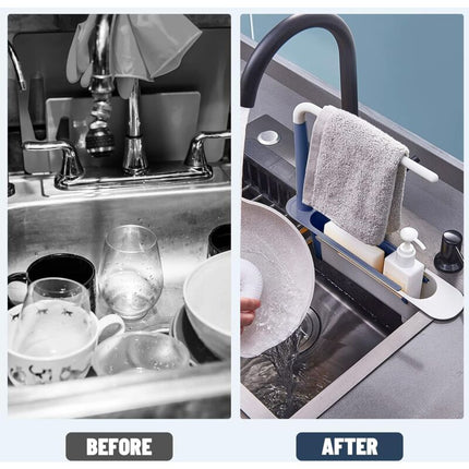 Sink Rack, Kitchen Sink Sponge Holder Telescopic Sink Storage Rack Freely Large Capacity Pp Expandable Sink Organizer.