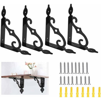 4 pcs Triangle Shelf Brackets Black Shelf Bracket Iron Wall Shelf Bracket Heavy Duty Shelf Brackets Wall Shelf Bracket,.