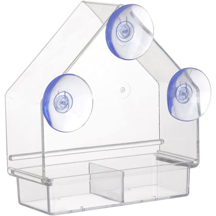 Clear Bird Feeder With Super Strong Suction Cups Removable Tray Refillable Weatherproof.