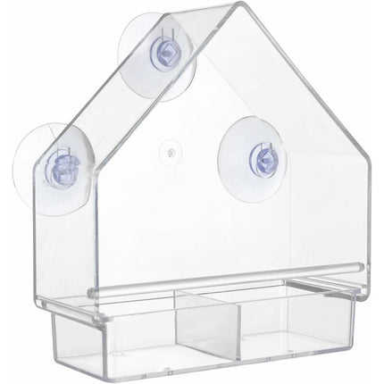 Clear Bird Feeder With Super Strong Suction Cups Removable Tray Refillable Weatherproof.
