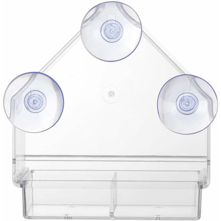 Clear Bird Feeder With Super Strong Suction Cups Removable Tray Refillable Weatherproof.