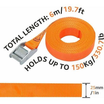 Lashing Straps, 6 M Length, 25 Mm Width, 150 Kg Lashing Capacity, Complies With Din En 12195-2 - Orange.