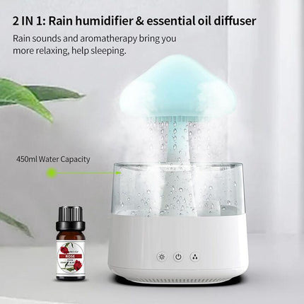 Rain Cloud Humidifier, Essential Oil Diffuser, Cute Mushroom Night Light With 7 Color Changing, Desktop Fountain, Sound.