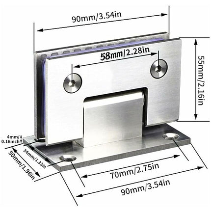 2 Pack 90 Degree Shower Door Hinges With Screws, 4Mm Thickness Stainless Steel For Bathroom Door And Glass (Silver).
