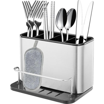 Cutlery Drainer, Fork Spoon Organizer Rack With 4 Compartments With Drainer, For Knife And Fork, Spoon, Sink Drying.