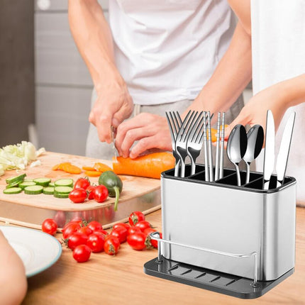 Cutlery Drainer, Fork Spoon Organizer Rack With 4 Compartments With Drainer, For Knife And Fork, Spoon, Sink Drying.