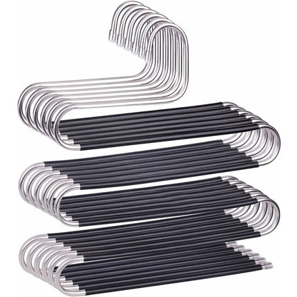 6 Pack Shaped Stainless Steel Non-Slip Pants Hangers For Jeans Scarf Trousers - Black.