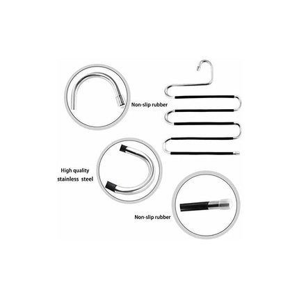 6 Pack Shaped Stainless Steel Non-Slip Pants Hangers For Jeans Scarf Trousers - Black.