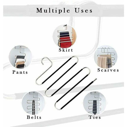 6 Pack Shaped Stainless Steel Non-Slip Pants Hangers For Jeans Scarf Trousers - Black.