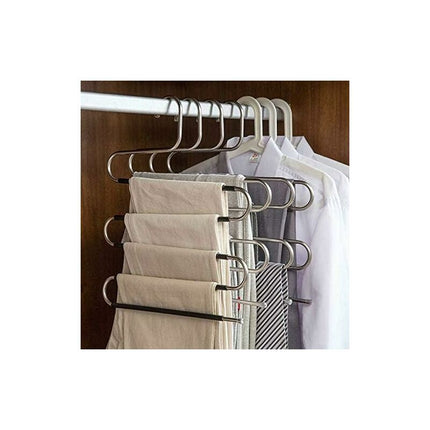 6 Pack Shaped Stainless Steel Non-Slip Pants Hangers For Jeans Scarf Trousers - Black.