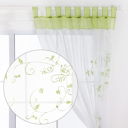 Sheer Curtains Floral Voile Embroidery Tab Top Window Panels For Bedroom Living ROom Decoration 2 Panels, Green, W140Cm.