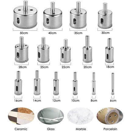 Diamond Drill Bit, 15 pcs Hole Saw Tools Set, Diamond Hole Saw For Glass/Tile/Ceramic/Marble/Porcelain Carbon Steel.