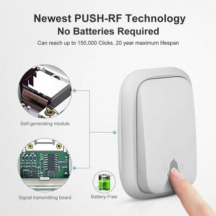 Wireless Doorbell Outdoor Waterproof With 2 Receivers Ip68 Waterproof 150M Range 4 Volume Levels 36 Ringtones Battery.