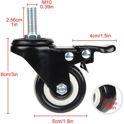 4 Swivel Casters 50Mm Furniture Transport Casters, 40Kg Load Capacity Each, M10 Screws.