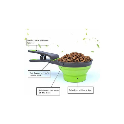 Multi-Purpose Pet Food Scoop, 3 In 1 Collapsible Silicone Measuring Cup And Bag Seal Clip For Dog Cat Storage Food.