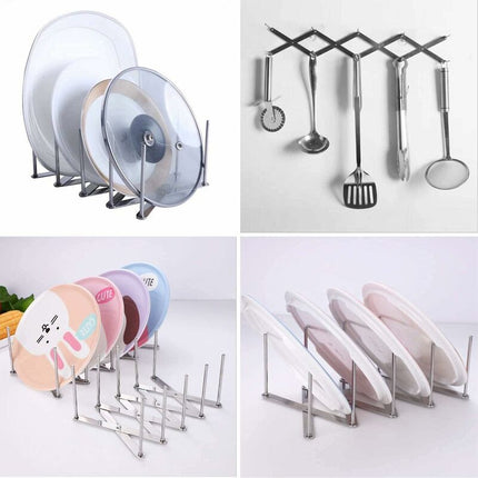 2 pcs Stainless Steel Lid Rack, Kitchen Utensil Organizer, Adjustable Design Lid Holder For Storing Pots, Glass Lids,.