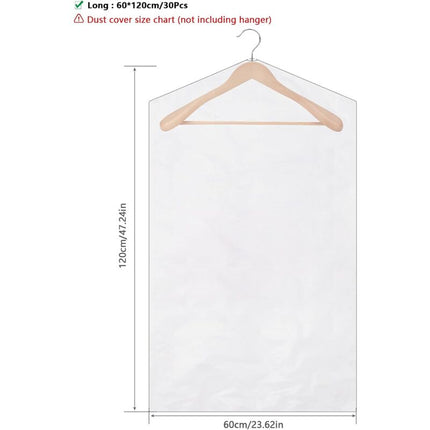 30 Pieces Garment Covers Dustproof Cover Dustproof Pouch Transparent Protective Covers For Dress Suits Coats 60 X 120 Cm.