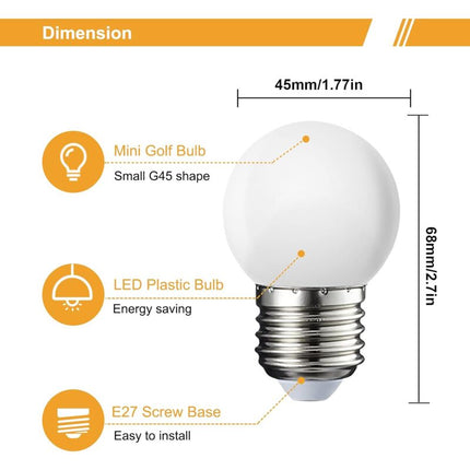 Pack Of 10 E27 G45 LED Globe - Warm White 3000K - 5W G45 - Matte Polycarbonate Shell - Non-Dimmable [Energy Class G].