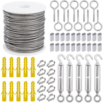 Wire ROpe Hanging Kit 2Mm Stainless Steel ROpe 30M With Turnbuckle Eye Screw Aluminum Sleeves Heart Thimble 56 pcs.