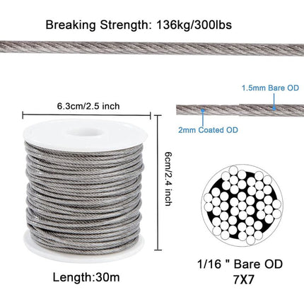 Wire ROpe Hanging Kit 2Mm Stainless Steel ROpe 30M With Turnbuckle Eye Screw Aluminum Sleeves Heart Thimble 56 pcs.
