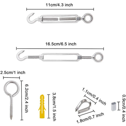 Wire ROpe Hanging Kit 2Mm Stainless Steel ROpe 30M With Turnbuckle Eye Screw Aluminum Sleeves Heart Thimble 56 pcs.