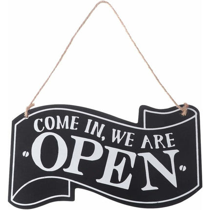 Two-Sided Open And Closed Wooden Sign With ROpe For Hanging Vintage Sign (Black).