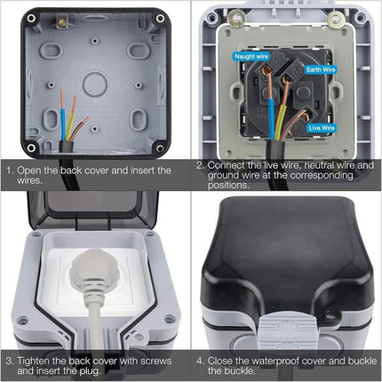Waterproof Outdoor Wall Socket, Ip66 Weatherproof Outdoor Socket For Kitchen, Bathroom, Garage, Pool And Garden.