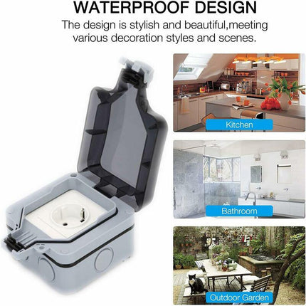 Waterproof Outdoor Wall Socket, Ip66 Weatherproof Outdoor Socket For Kitchen, Bathroom, Garage, Pool And Garden.