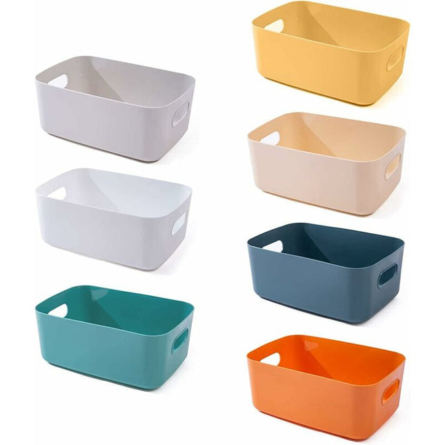Plastic Storage Basket, 7 Pack Stackable Storage Baskets With Handles For Kitchen Shelf, Bathroom, Nursery, Closet And.