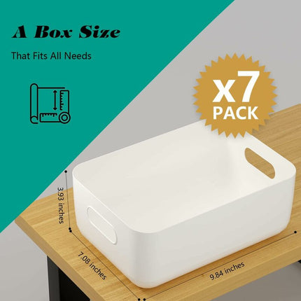 Plastic Storage Basket, 7 Pack Stackable Storage Baskets With Handles For Kitchen Shelf, Bathroom, Nursery, Closet And.