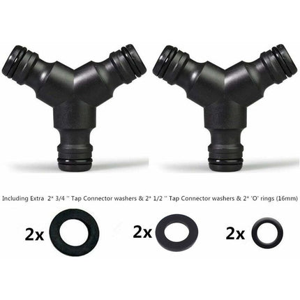 Plastic Snap On Hose Splitter (3 Way) Y Male Garden Hose Connector Y-Connector 2 Pack.
