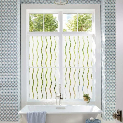 Privacy Window Film Frosted Self-Adhesive Window Sticker No Glue Static Cling Glass Film Opaque Uv Protection Wave.