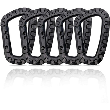5 Pack Plastic Carabiners - Black - D-Shaped.