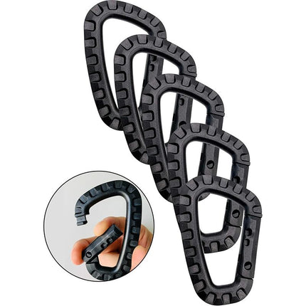 5 Pack Plastic Carabiners - Black - D-Shaped.