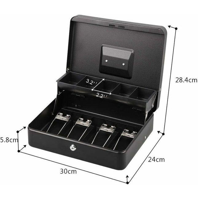 Lockable Metal Money Box Cash, Coin & Security Box Large Cash Box With Lock - New Metal Money Box - Black.