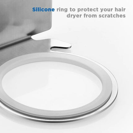 Hair Dryer Holder With Traceless Adhesive, Stainless Steel.