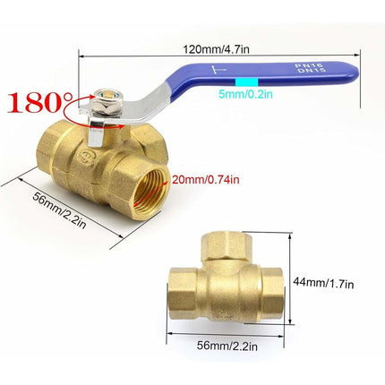 3-Way Valve, 1/2" Brass Ball Valve, With Stainless Steel Handle For Swimming Pool As Faucet Or Distributor (Dn15).