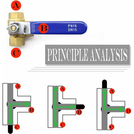 3-Way Valve, 1/2" Brass Ball Valve, With Stainless Steel Handle For Swimming Pool As Faucet Or Distributor (Dn15).