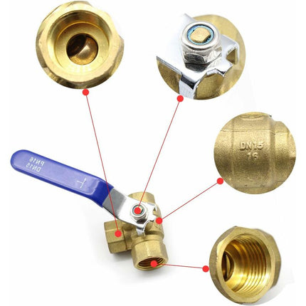 3-Way Valve, 1/2" Brass Ball Valve, With Stainless Steel Handle For Swimming Pool As Faucet Or Distributor (Dn15).