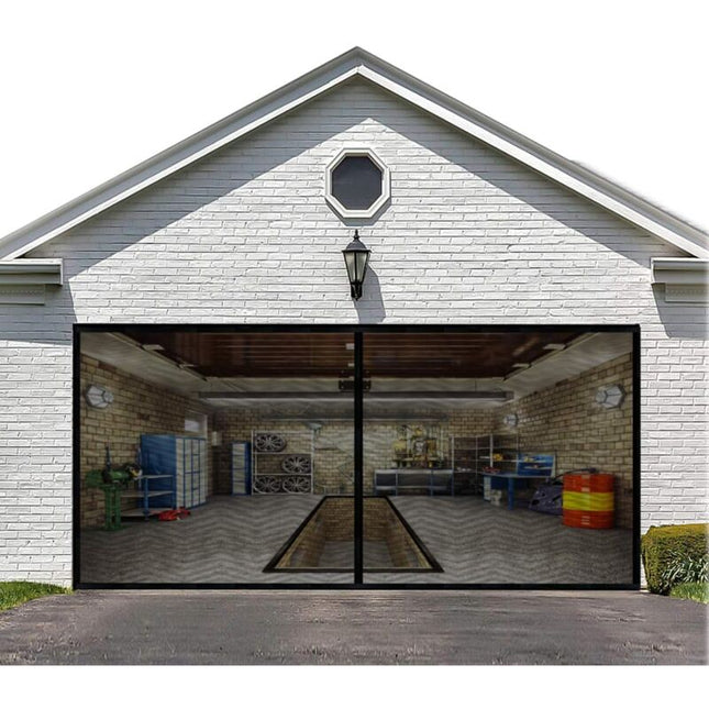 8Ftx7Ft Magnetic Garage Door Screen For 1 Car Garage Doors, Reinforced Fiberglass Garage Screen, Hands Free，Magnetic.