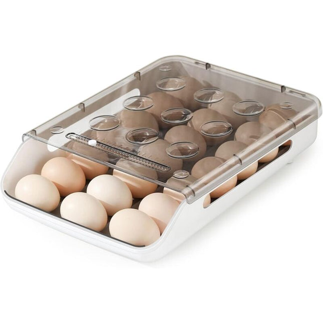 Egg Storage Box Stackable Plastic Egg Container Fridge Egg Storage With Lid Auto Scroll Egg Container For Kitchen.