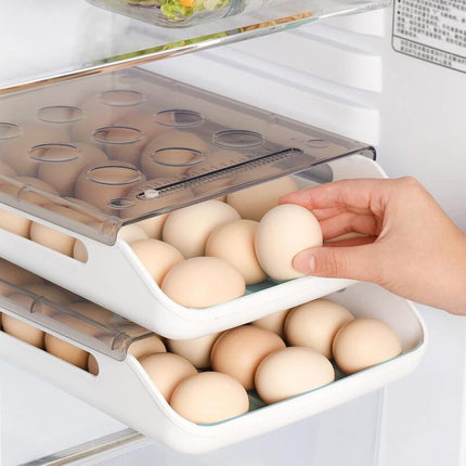 Egg Storage Box Stackable Plastic Egg Container Fridge Egg Storage With Lid Auto Scroll Egg Container For Kitchen.