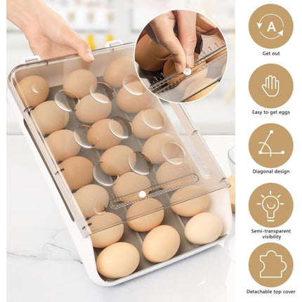 Egg Storage Box Stackable Plastic Egg Container Fridge Egg Storage With Lid Auto Scroll Egg Container For Kitchen.