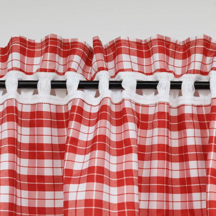 2 pcs Set Perforated Opaque Curtains With 2 Tiebacks Plaid Pattern Window Decoration For Bedroom Indoor Red H/W 120/80Cm.